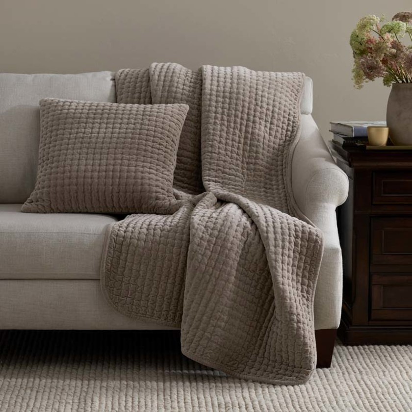 Tufted Stitch Velvet Throw - Taupe,Taupe