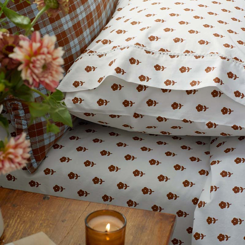 Mini-Prints Garment Washed Cotton Percale Bed Sheet Set,Flowers
