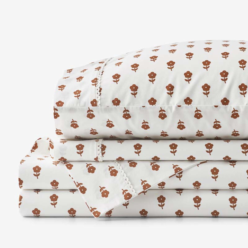Mini-Prints Garment Washed Cotton Percale Bed Sheet Set