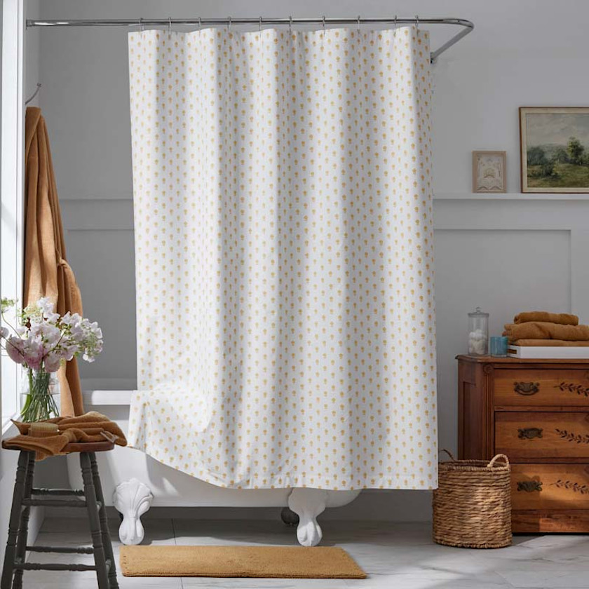 Mini-Prints Garment Washed Cotton Percale Shower Curtain