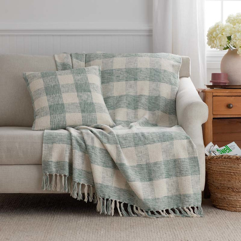 Textured Check Throw - Green,Green