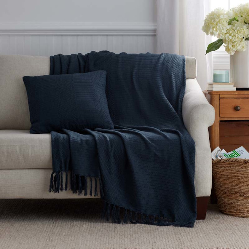 Textured Stripe Decorative Square Pillow Cover - Dark Blue, 20 in. x 20 in.,Dark Blue