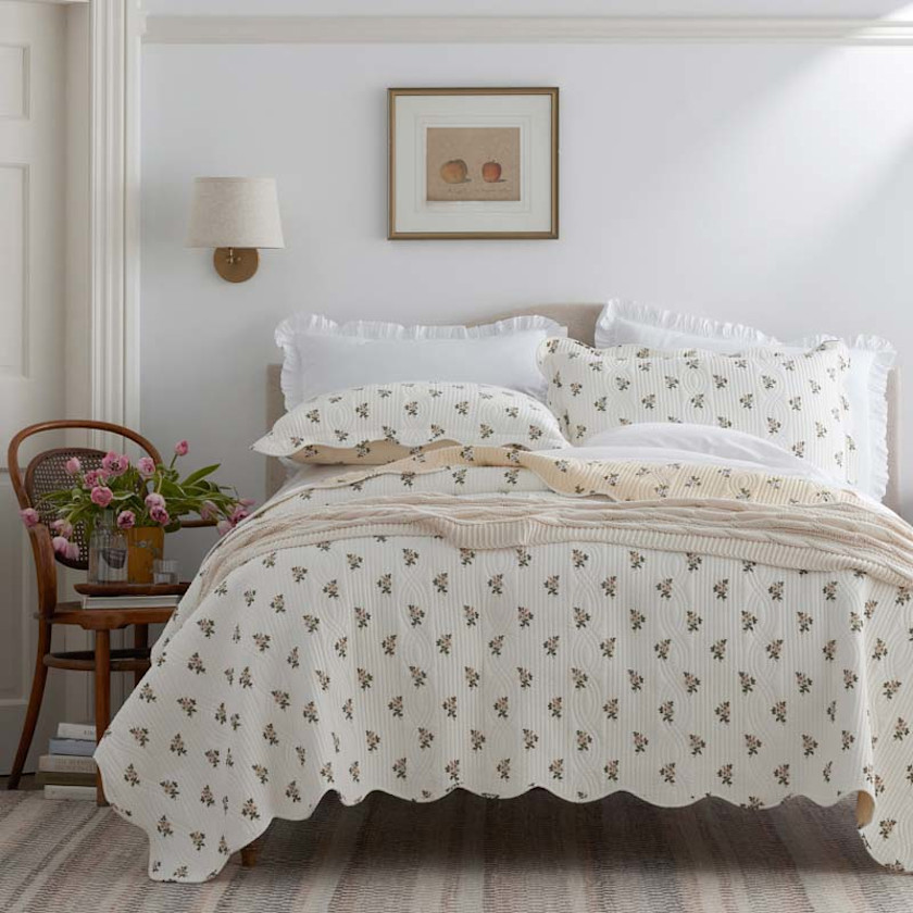 Flower Delight Reversible Quilted Sham,Ivory