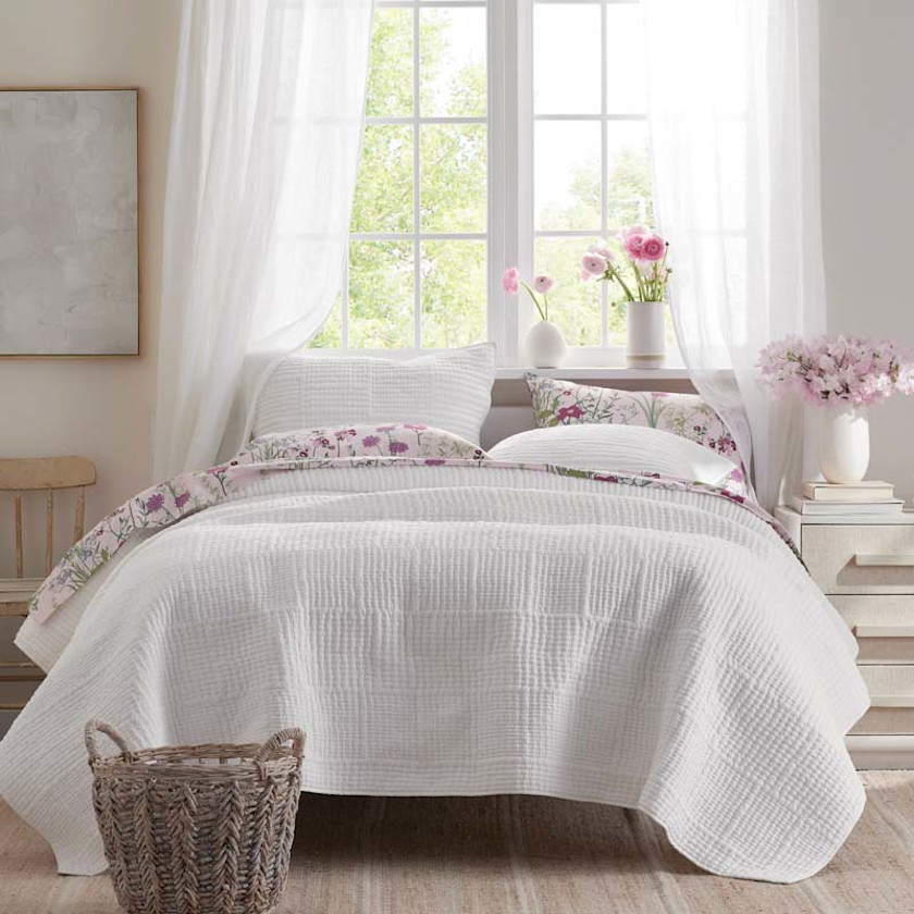 Texture Block Quilt - White, Twin/Twin XL,White