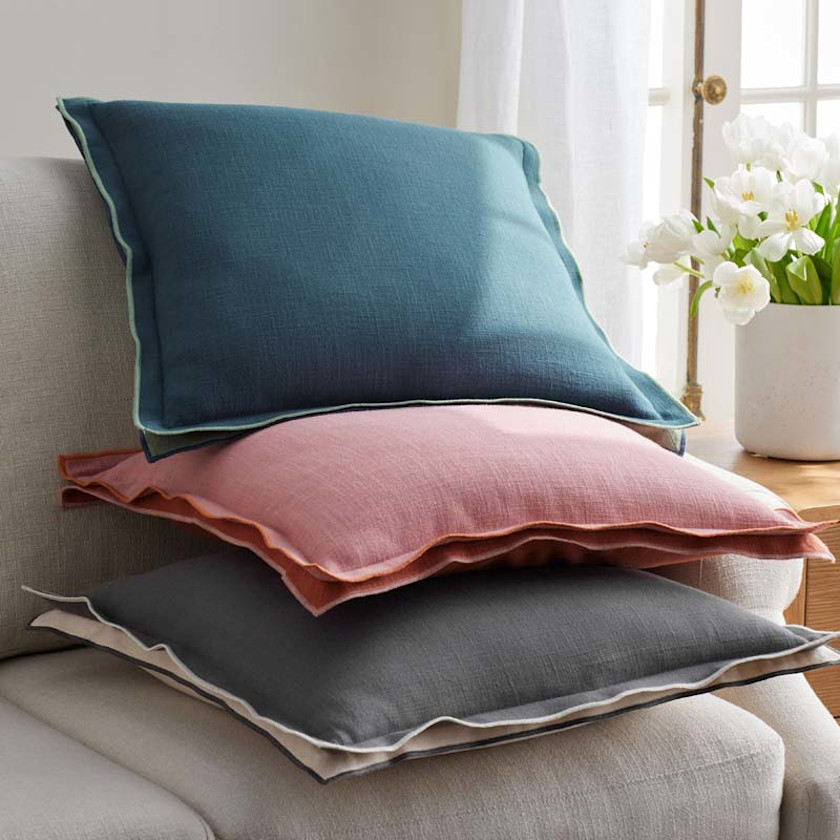 Multicolored with Flange Reversible Decorative Square Pillow Cover - Blue/Green, 20 in. x 20 in.,Blue/Green