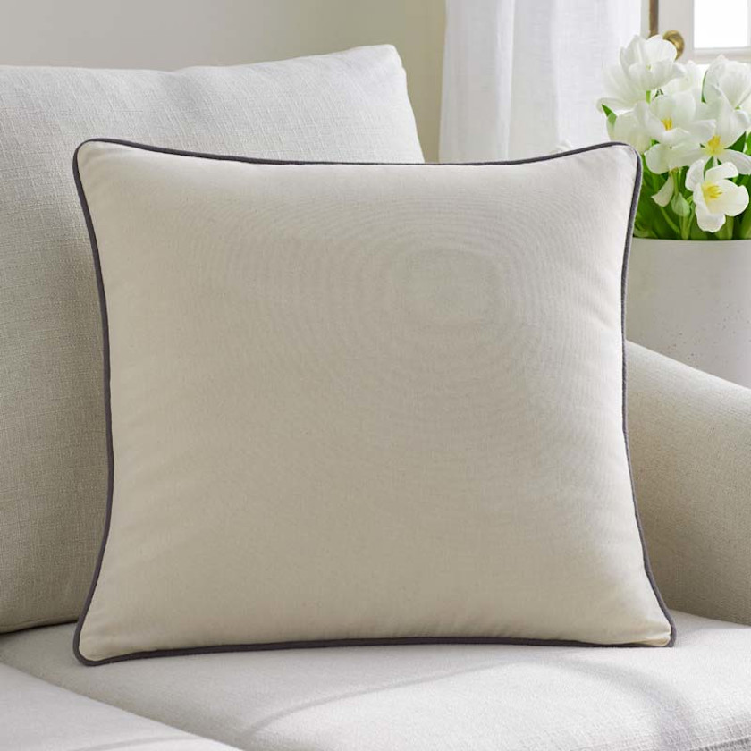 Multicolored with Contrast Piping Decorative Square Pillow Cover - Gray, 20 in. x 20 in.,Gray