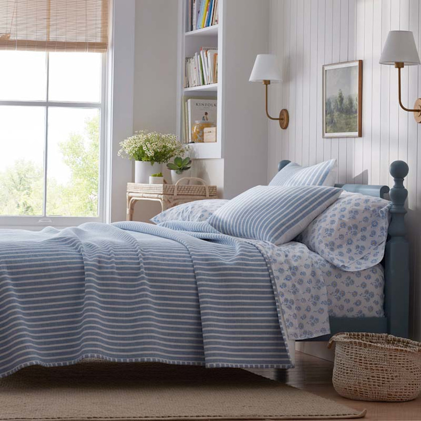 Yarn-Dyed Bengal Stripe Quilt,Blue