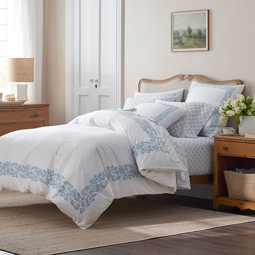Butti Bouquet Classic Smooth Sateen Bed Sheet Set,Dusty Blue