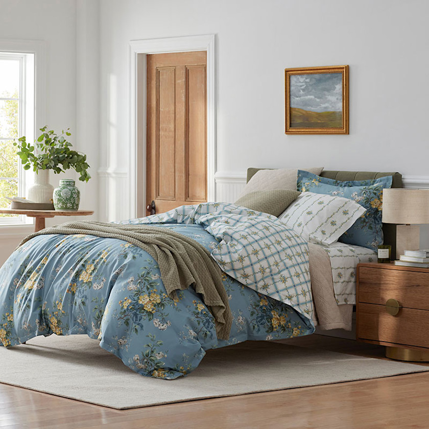 Garden Burst Premium Smooth Wrinkle-Free Sateen Reversible Duvet Cover - Slate Blue, Twin/Twin XL,Slate Blue