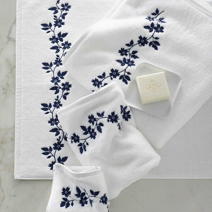 Brighton Embroidered Cotton Washcloths, Set of 2 - Navy