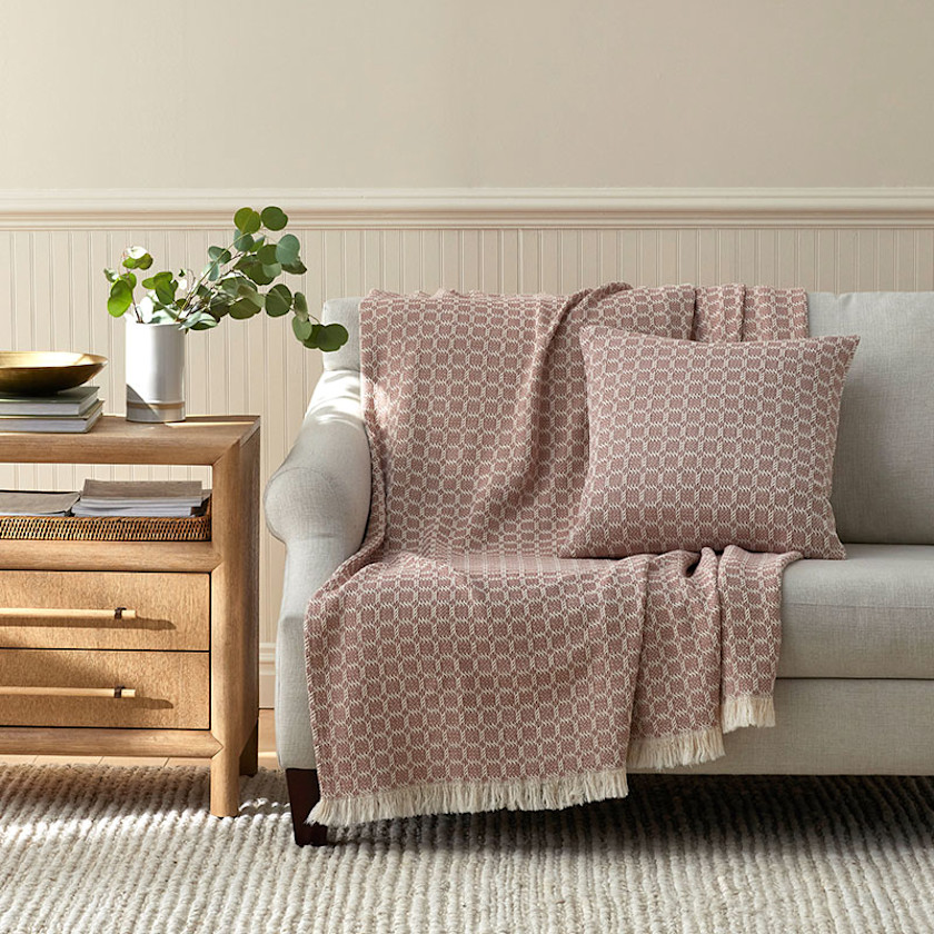 Woven Square Grid Decorative Square Pillow Cover,Rust