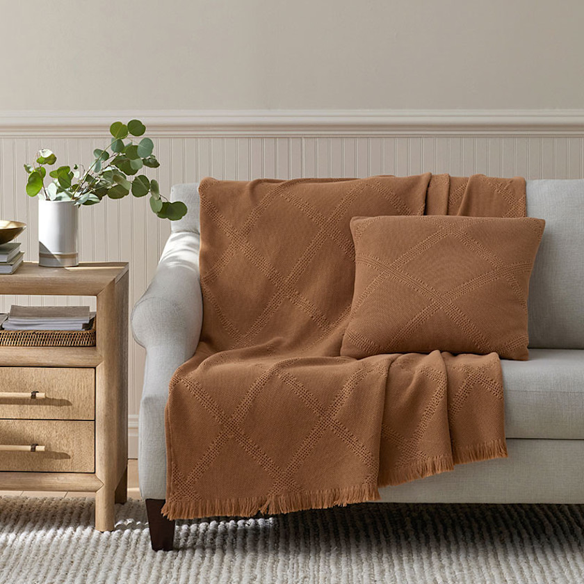 Woven Lattice Throw,Clay
