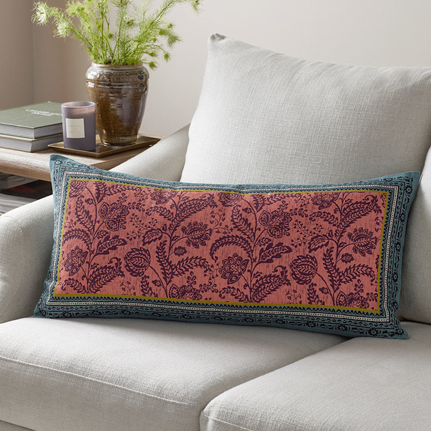 Nora Floral Leaf Reversible Decorative Lumbar Pillow Cover - Red Multi, 14 in. x 30 in.,Red Multi