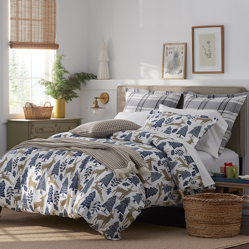 Holiday Print Classic Ultra-Cozy Cotton Flannel Fitted Bed Sheet,Deer Path