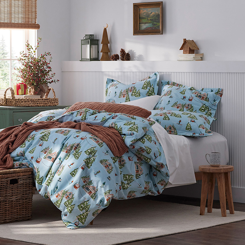 Holiday Print Classic Ultra-Cozy Cotton Flannel Duvet Cover,Winter Day