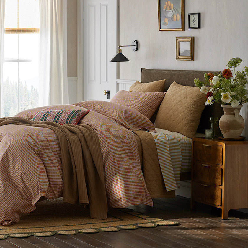 Seraphina Garment Washed Cotton Percale Bed Sheet Set - Mini Stripe, Twin,Mini Stripe