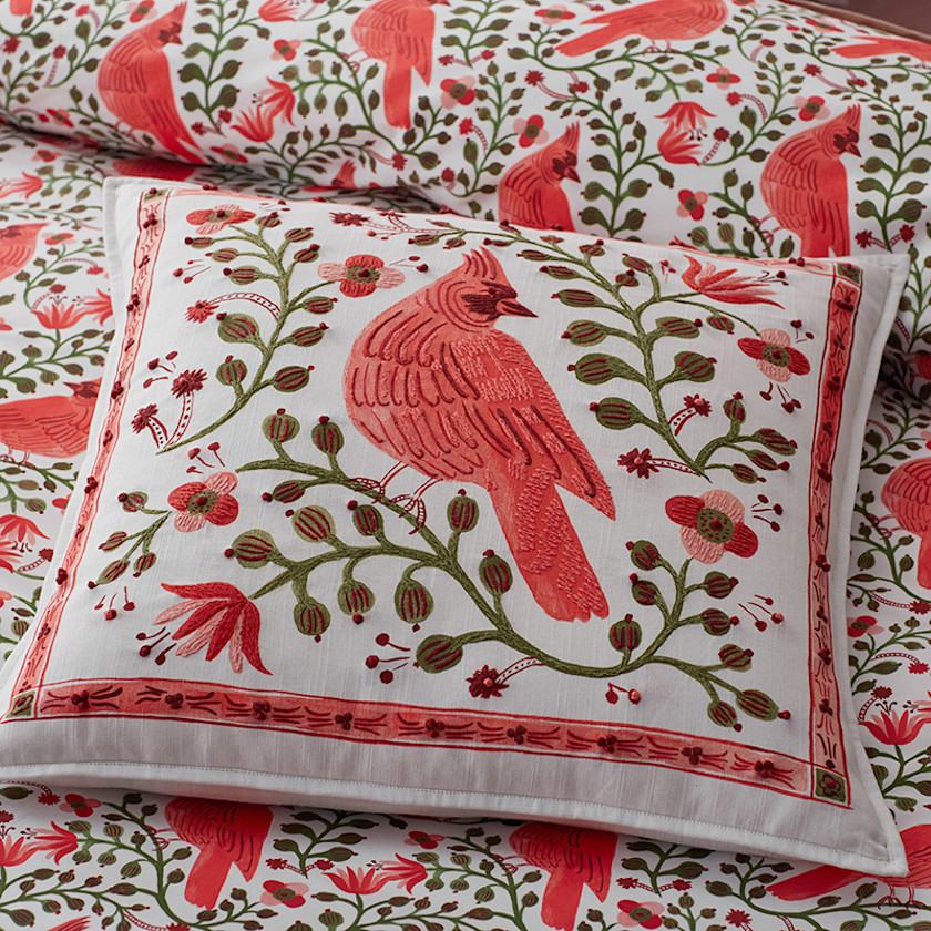 Cardinals Decorative Square Pillow Cover,Red