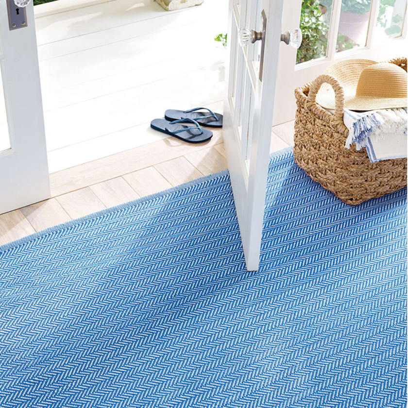 Herringbone Handwoven Reversible Indoor/Outdoor Rug - French Blue, 2' x 3',French Blue