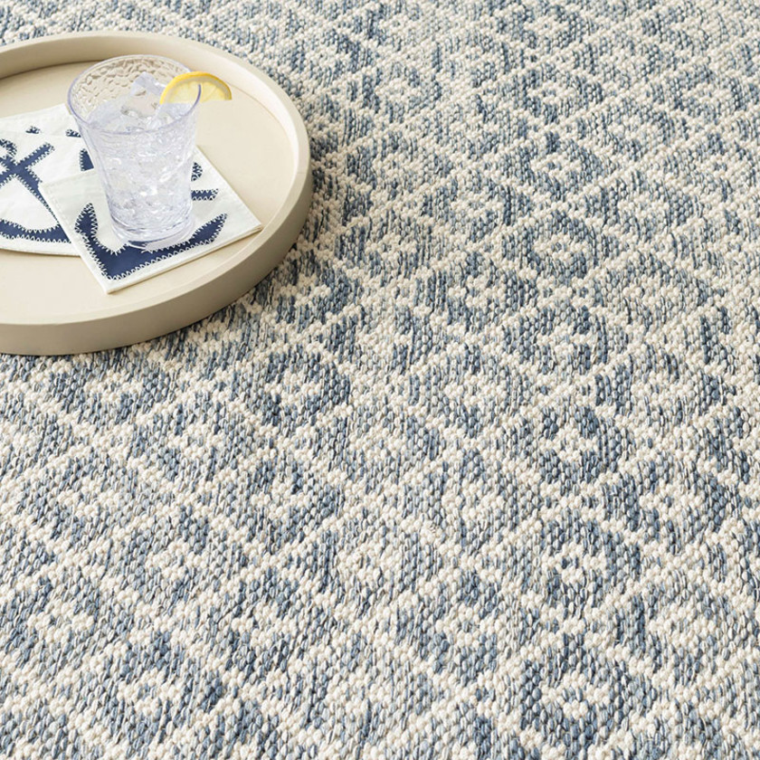 Melange Diamond Handwoven Cotton Rug - Blue, 2' x 3',Blue