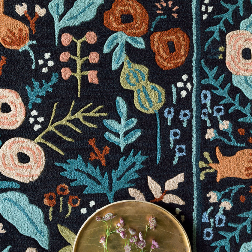 Les Fleur Wool Rug - Black, 2' 3" x 3' 9",Black