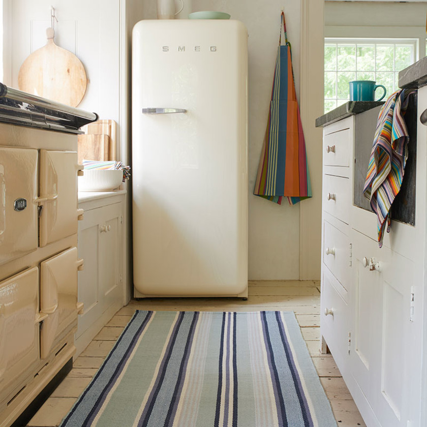 Barbados Stripe Handwoven Cotton Rug - Blue, 2' x 3',Blue