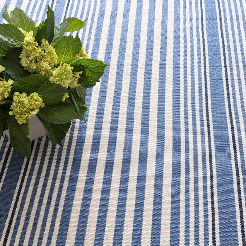 Rugby Stripe Denim Handwoven Indoor/Outdoor Rug - Denim, 3' x 5',Denim