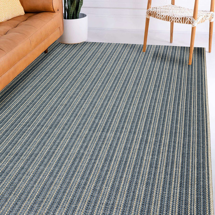 Stripes Flatwoven Indoor/Outdoor Rug - Denim, 3' x 5'