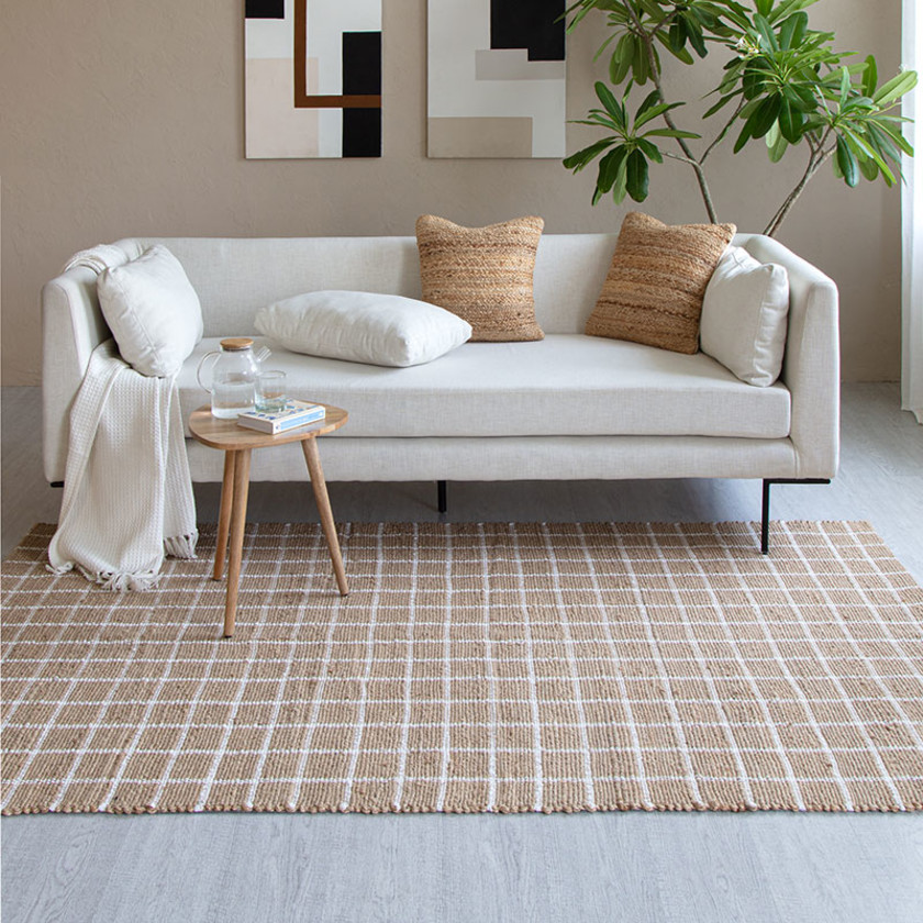 Check Handwoven Jute Rug - Tan, 2' 6" x 8' Runner,Tan