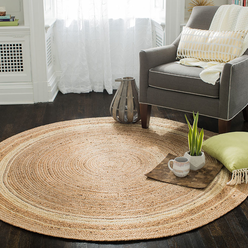 Round Handwoven Braided Jute Rug - Ivory, 8' x 8' Round,Ivory