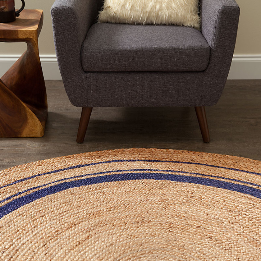 Round Handwoven Braided Jute Rug - Navy, 8' x 8' Round,Navy