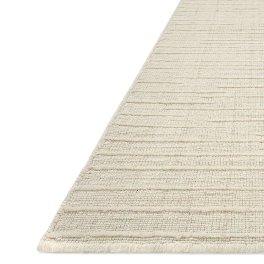 Linear Textured Handwoven Wool Rug - Ivory, 3' 6" x 5' 6"