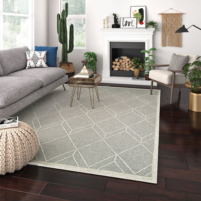 Cubic Diamond Woven Outdoor Rug - Dove Gray, 5' 3" x 7' 6"