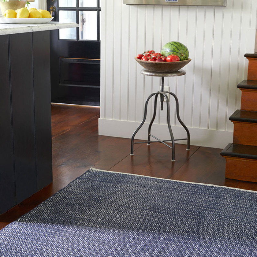 Herringbone Handwoven Cotton Rug - Navy, 2' x 3'