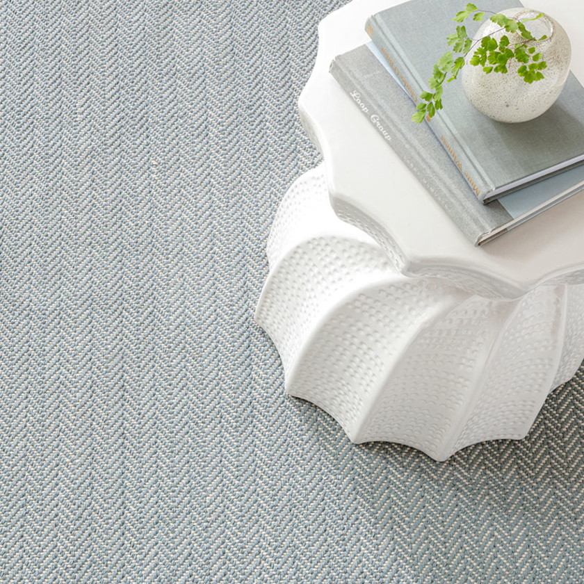 Herringbone Handwoven Cotton Rug - Blue, 2' x 3'