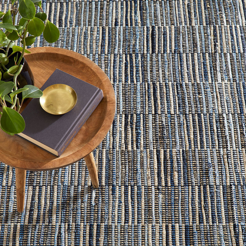Denim Rag Handwoven Gridwork Cotton Rug - Blue, 2' x 3',Blue