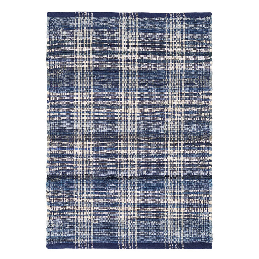 Denim Plaid Handwoven Cotton Rug