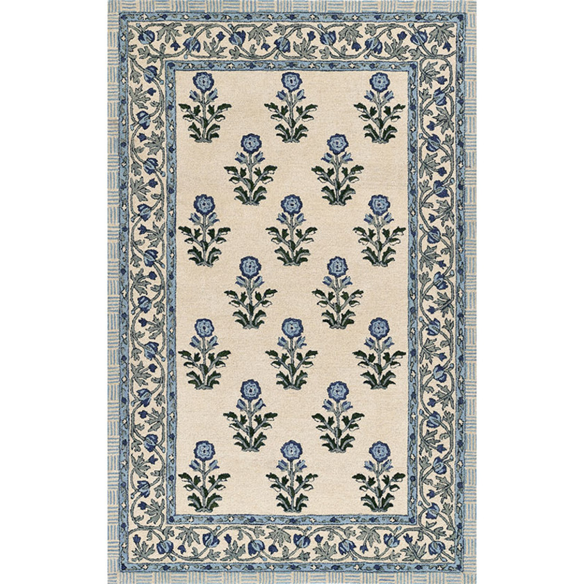 Floral Border Hand Tufted Wool Rug
