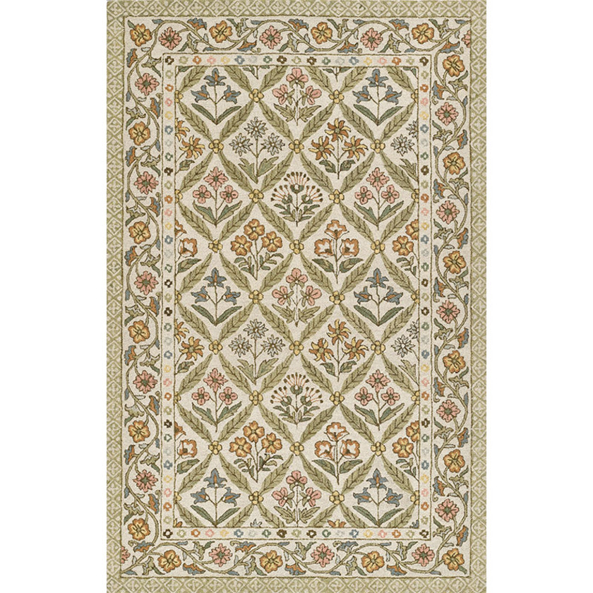 Floral Border Hand Tufted Wool Rug