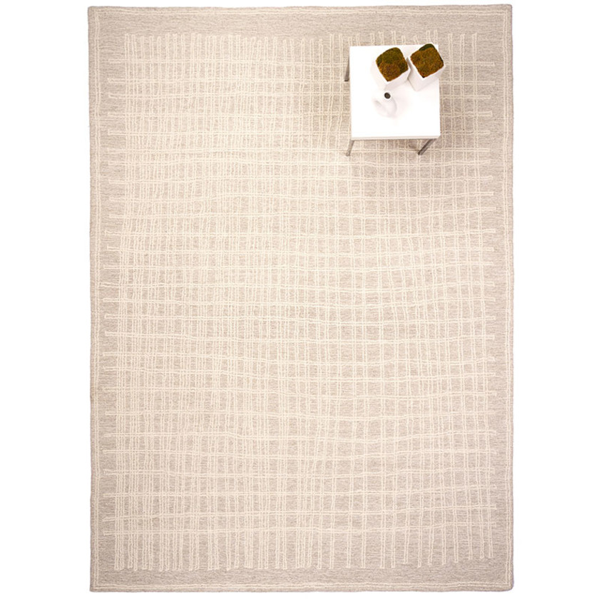 Geometric Hand Tufted Wool Rug -  Cream, 4' x 6',Cream