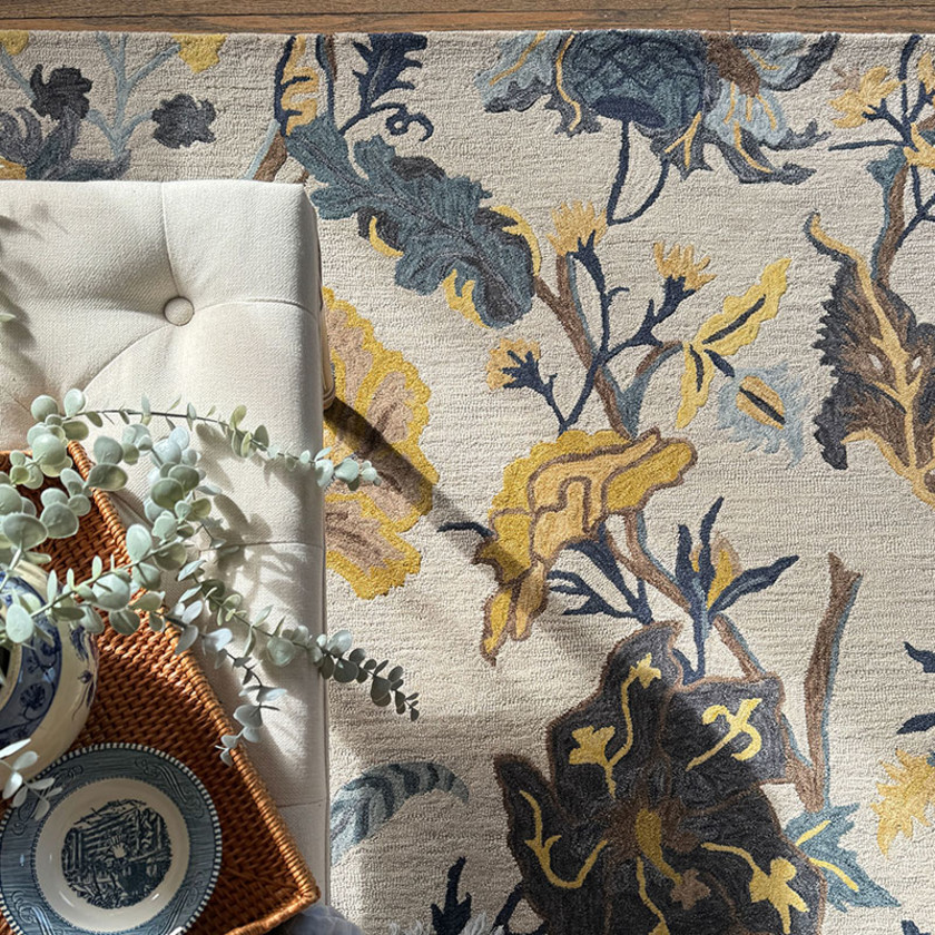Botanical Hand Tufted Wool Rug -  Cream Multi, 4' x 6',Cream Multi