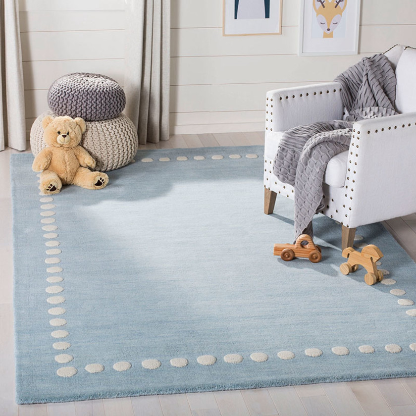 Dot Border Hand Loomed Wool Rug - Blue, 3' x 5',Blue