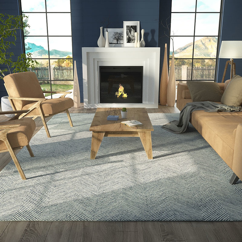 Herringbone Hand Tufted Wool Rug - Denim, 2' x 3',Denim