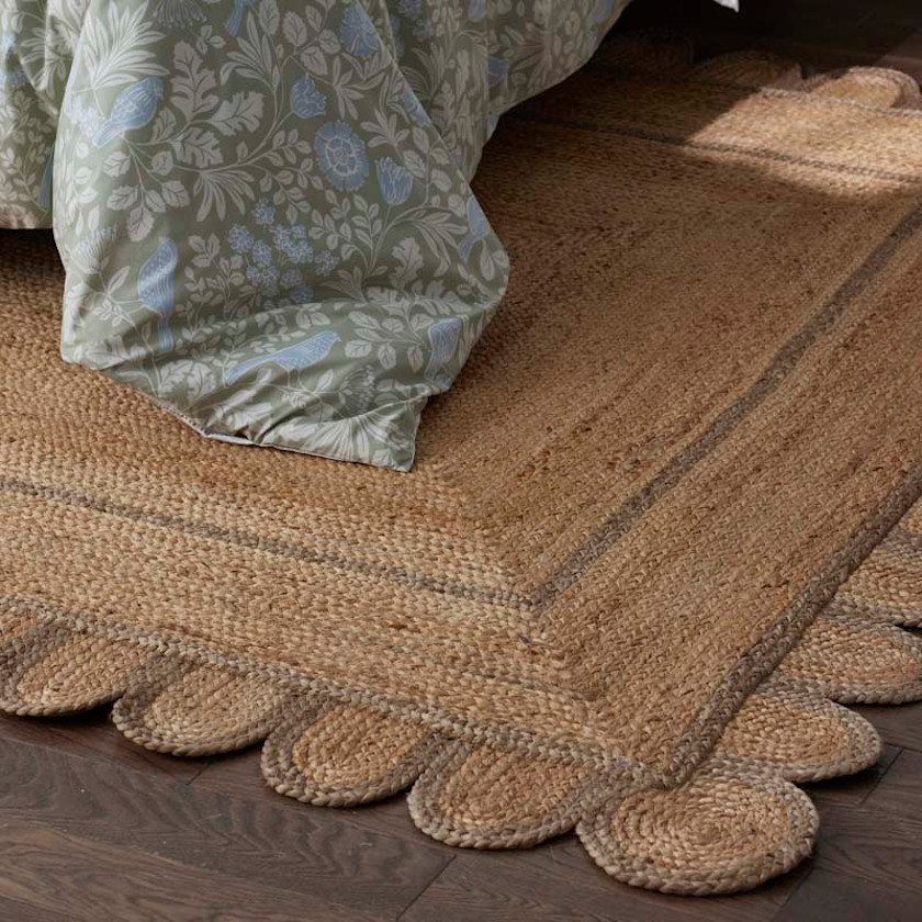 Scallop Border Handwoven Jute Rug,Gray
