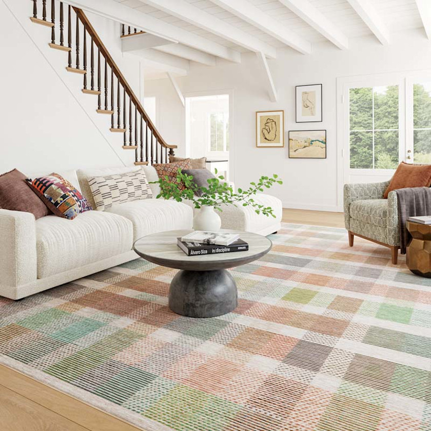 Chanan Farmhouse Plaid Washable Rug,Multi