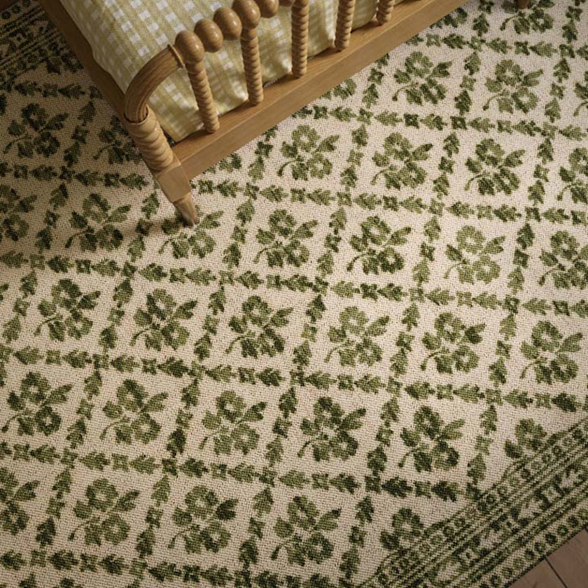Cottage Floral Wool Blend Rug,Green