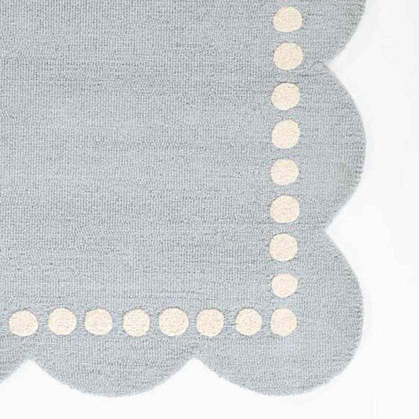 Scallop Dotted Border Hand Tufted Wool Rug,Blue