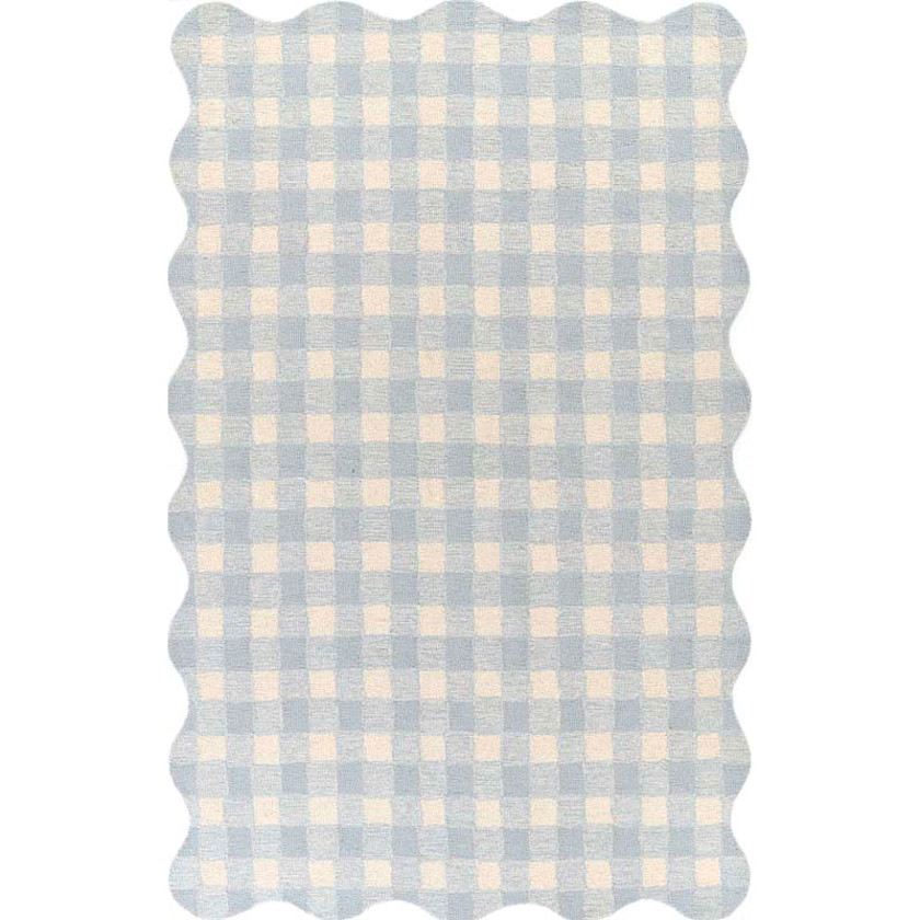 Gingham Scallop Border Hand Tufted Wool Rug