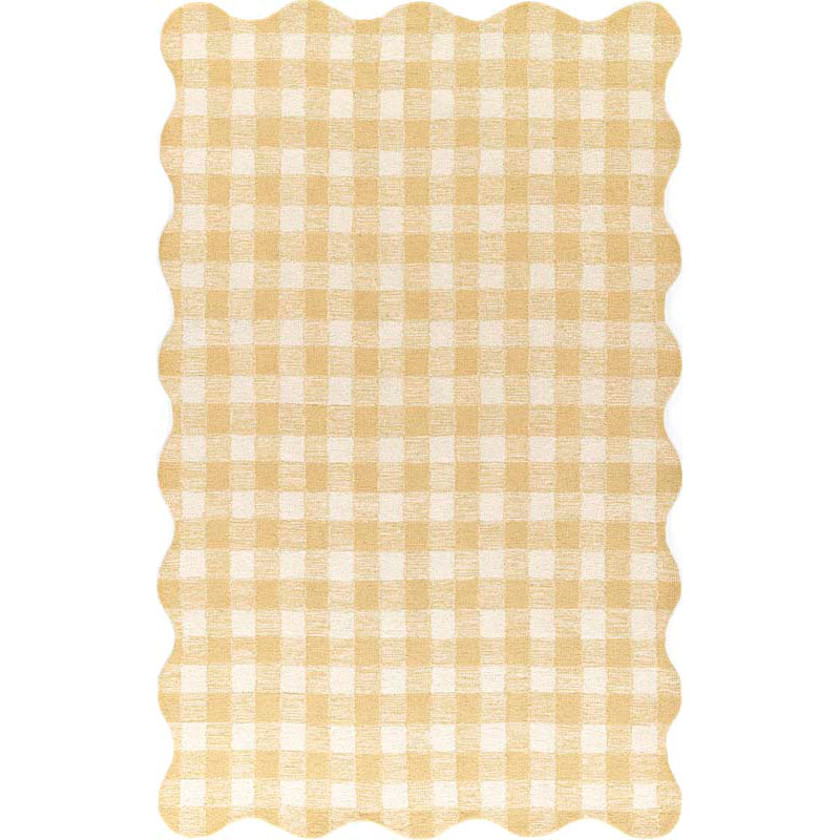 Gingham Scallop Border Hand Tufted Wool Rug