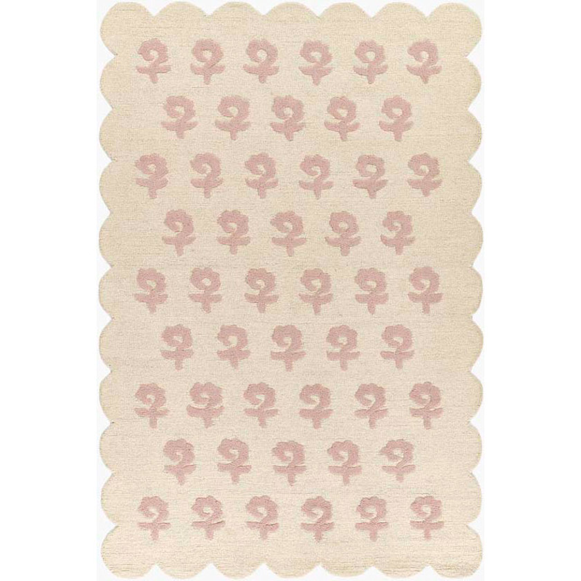 Block Print Scallop Border Hand Tufted Wool Rug