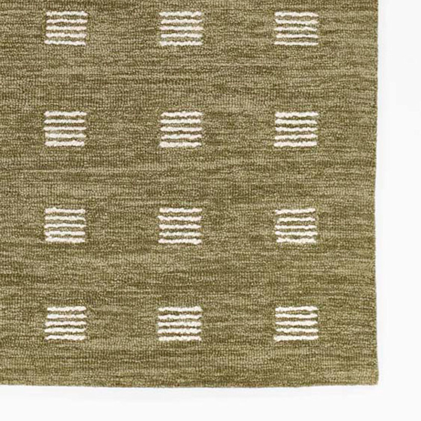 Block Hand Tufted Wool Rug,Green